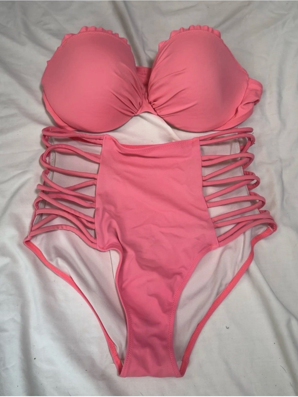 Victoria's Secret Women's Pink Bikini Bottom Medium And Top Size 36C Strapless